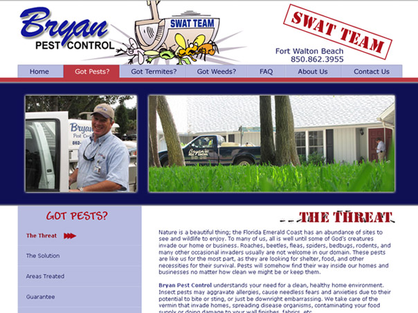 Screenshot of the Bryan Pest Control website